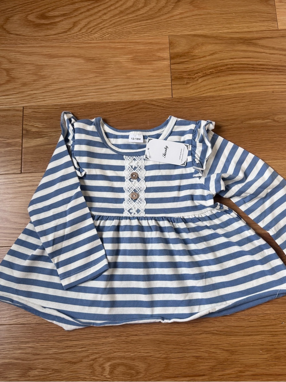 Striped Blue & White Long-Sleeve Peplum Top for Kids